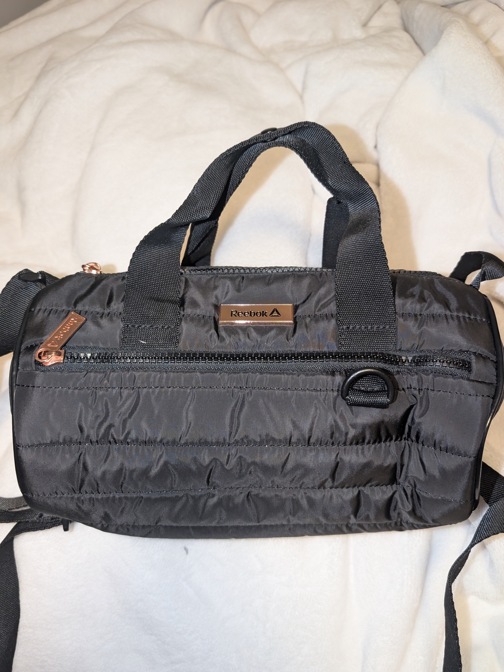 Reebok Black Quilted Mini Duffel with Rose Gold Accents